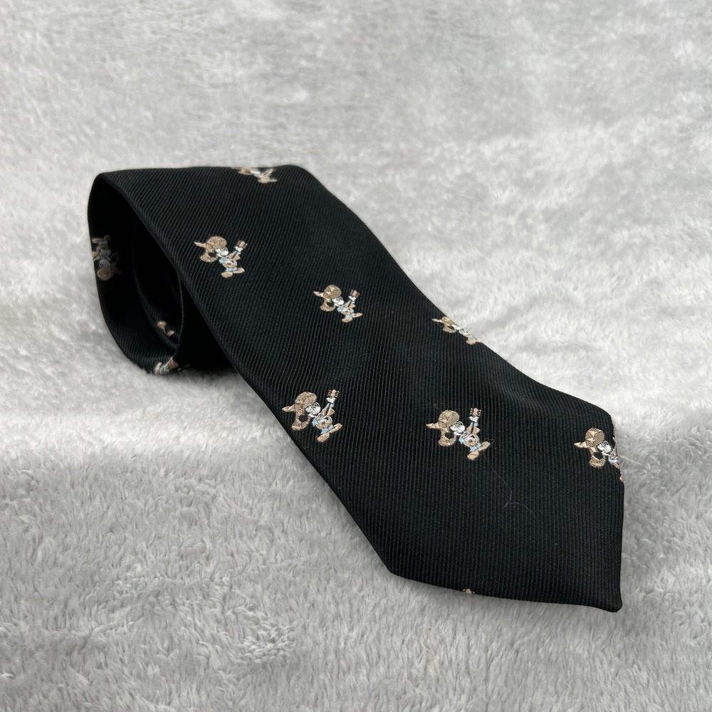 Vintage Cervantes Guitar Mouse Necktie Black Embroidered Novelty Music USA